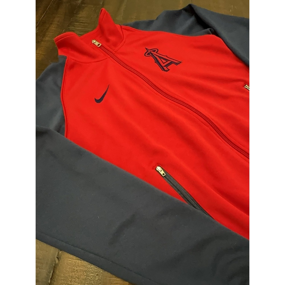 Los Angeles Angels Jacket Mens Medium Red Navy Blue MLB Baseball Full Zip Nike